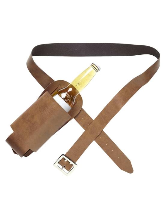 Porta-garrafas com cinto para garrafas.