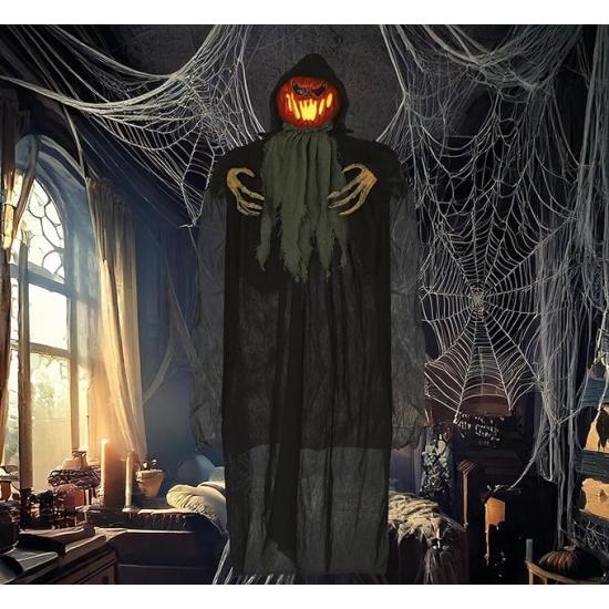 Abóbora Pendurada com Luz 120 cm – Decoração de Halloween com Som