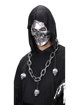 Colar de corrente com caveiras de terror