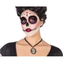 Colar Catrina Dia dos Mortos com Medalhão de Caveira