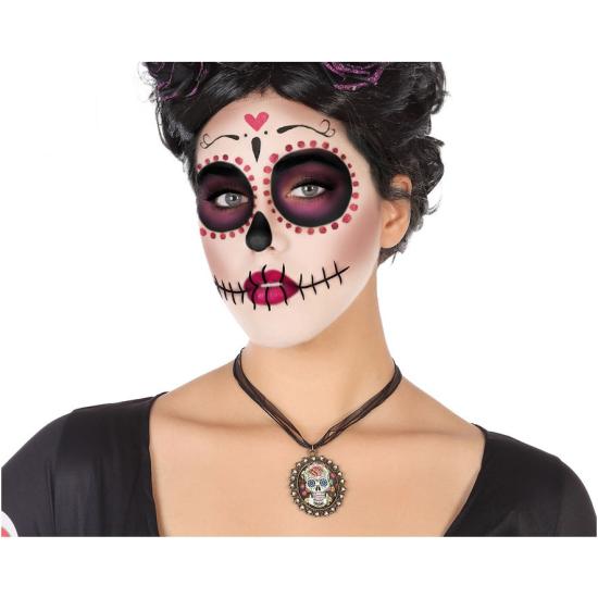 Colar Catrina Dia dos Mortos com Medalhão de Caveira