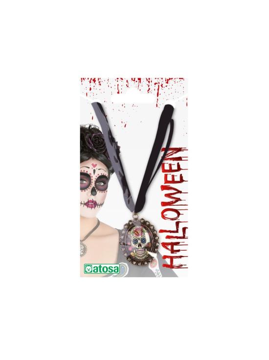 Colar Catrina Dia dos Mortos com Medalhão de Caveira