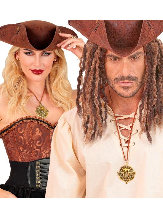 Colar com medalhão de caveira pirata