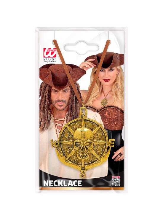 Colar com medalhão de caveira pirata