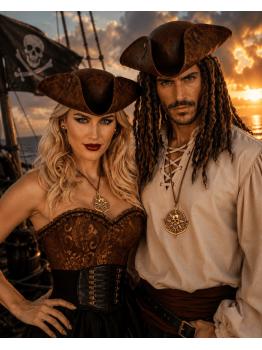 Colar com medalhão de caveira pirata