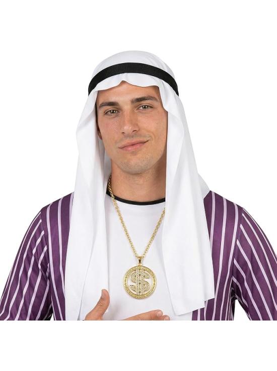 Colar com pingente de dólar de ouro para fantasia de rapper e milionário adulto