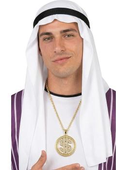 Colar com pingente de dólar de ouro para fantasia de rapper e milionário adulto