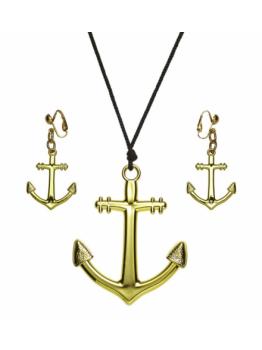Colar e brincos de âncora de marinheiro