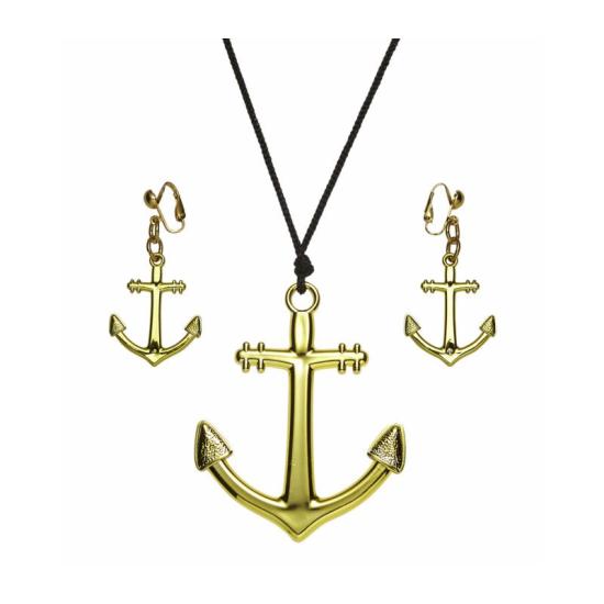 Colar e brincos de âncora de marinheiro