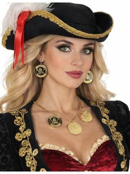 Colar e brincos com moedas de pirata
