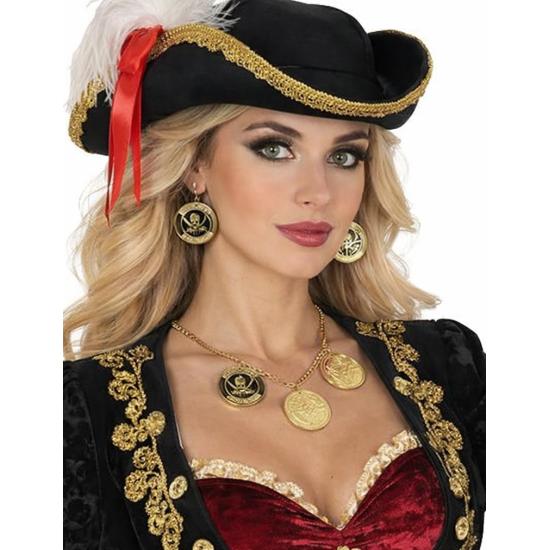 Colar e brincos com moedas de pirata