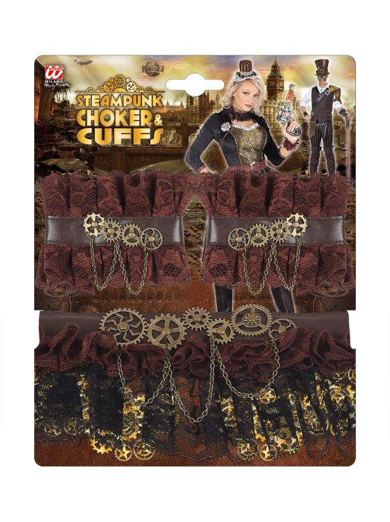 Conjunto de acessórios steampunk marrom – colar e pulseiras de renda