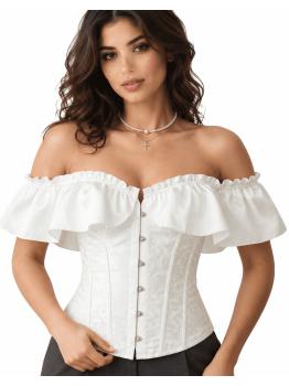 Corpete branco com babados para mulheres - Traje de princesa, marquesa e dama de época