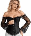 Corset preto feminino com mangas compridas de renda - Ideal para fantasias de princesa, marquesa e dama gótica.