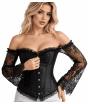 Corset preto feminino com mangas compridas de renda - Ideal para fantasias de princesa, marquesa e dama gótica.