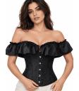 Corset preto com babados para mulheres - Traje de princesa, marquesa e dama de época