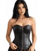 Corset feminino preto em couro sintético com zíper frontal - Fantasia Sexy