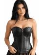 Corset feminino preto em couro sintético com zíper frontal - Fantasia Sexy