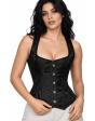 Corset feminino preto floral com fecho frontal - Ideal para trajes medievais, de princesa e marquesa.