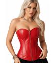 Corset feminino vermelho com efeito de couro e zíper frontal - Fantasia Sexy