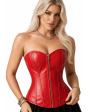 Corset feminino vermelho com efeito de couro e zíper frontal - Fantasia Sexy
