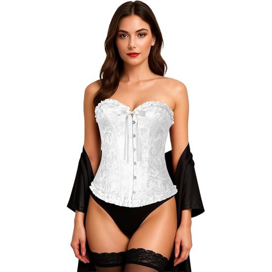 Corset branco feminino – Top para fantasias de princesas, marquesas e festas de carnaval.