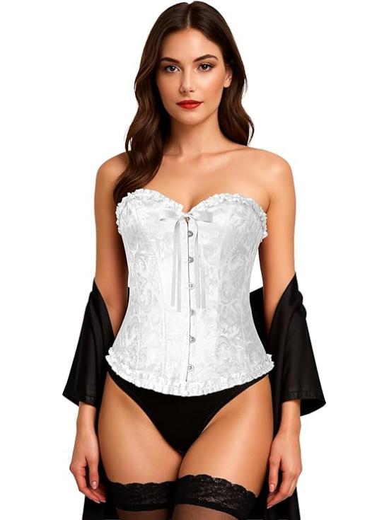 Corset branco feminino – Top para fantasias de princesas, marquesas e festas de carnaval.