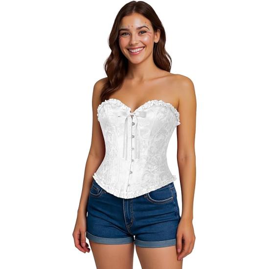 Corset branco feminino – Top para fantasias de princesas, marquesas e festas de carnaval.