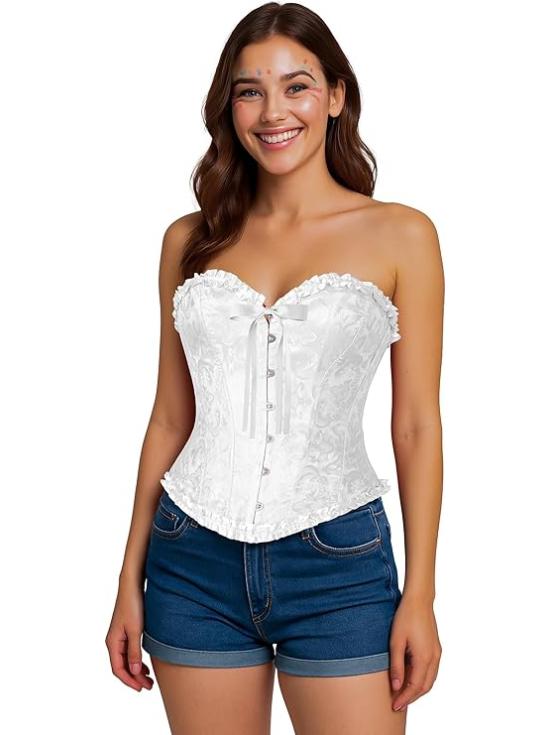 Corset branco feminino – Top para fantasias de princesas, marquesas e festas de carnaval.