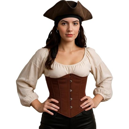 Corset marrom feminino – Top elegante para traje de princesa e marquesa