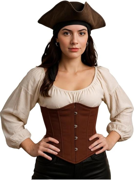 Corset marrom feminino – Top elegante para traje de princesa e marquesa