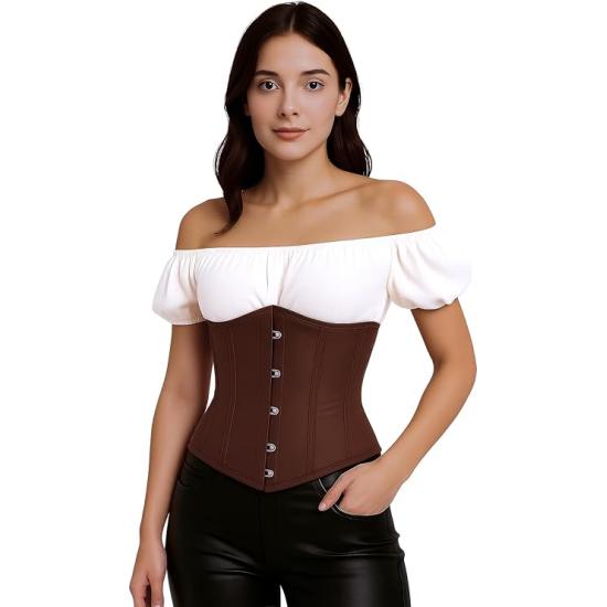 Corset marrom feminino – Top elegante para traje de princesa e marquesa