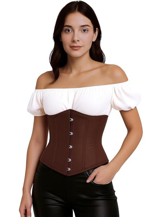 Corset marrom feminino – Top elegante para traje de princesa e marquesa