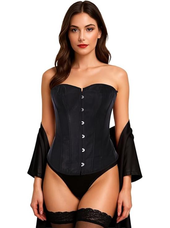 Corset preto feminino – Acessório de fantasia para Carnaval, Princesas e Festas Elegantes