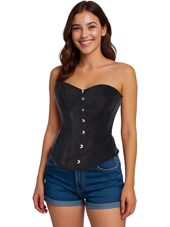 Corset preto feminino – Acessório de fantasia para Carnaval, Princesas e Festas Elegantes