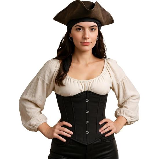 Corset preto feminino – Top elegante para fantasia de princesa e marquesa