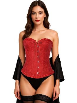 Corset de renda vermelha para mulheres – Acessório de fantasia para carnaval, princesas e festas elegantes.