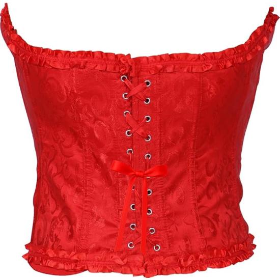 Corset de renda vermelha para mulheres – Acessório de fantasia para carnaval, princesas e festas elegantes.