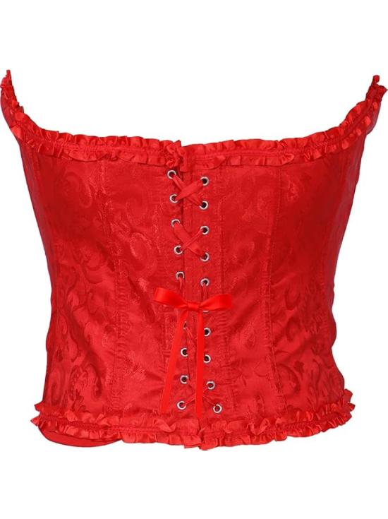 Corset de renda vermelha para mulheres – Acessório de fantasia para carnaval, princesas e festas elegantes.