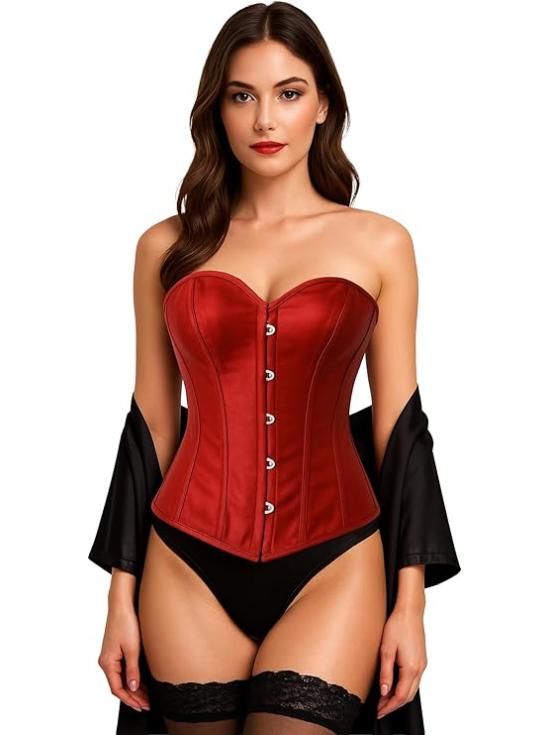 Corset vermelho feminino – Acessório de fantasia para Carnaval, Princesas e Festas Elegantes