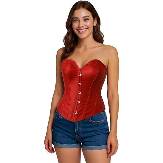 Corset vermelho feminino – Acessório de fantasia para Carnaval, Princesas e Festas Elegantes