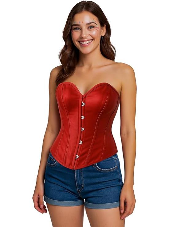 Corset vermelho feminino – Acessório de fantasia para Carnaval, Princesas e Festas Elegantes