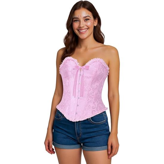 Corset rosa feminino – Top de fantasia para princesas, marquesas e festas de carnaval.