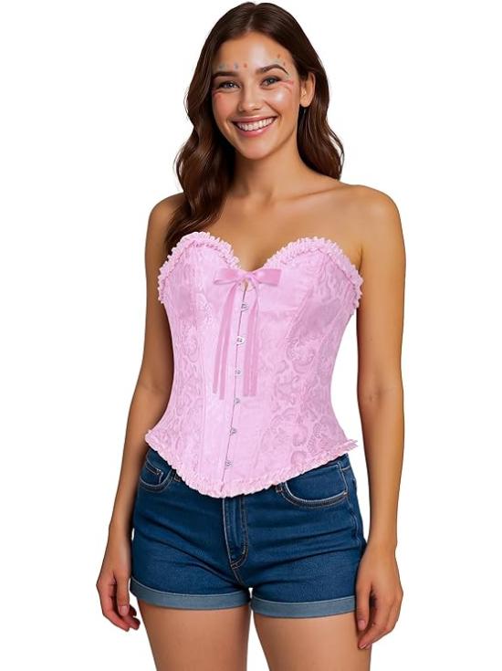Corset rosa feminino – Top de fantasia para princesas, marquesas e festas de carnaval.