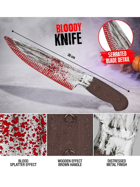 Faca ensanguentada de 30 cm para o Halloween