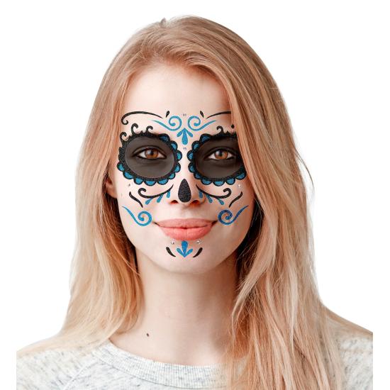 Decoração adesiva Dia de los Muertos Catrina com glitter azul