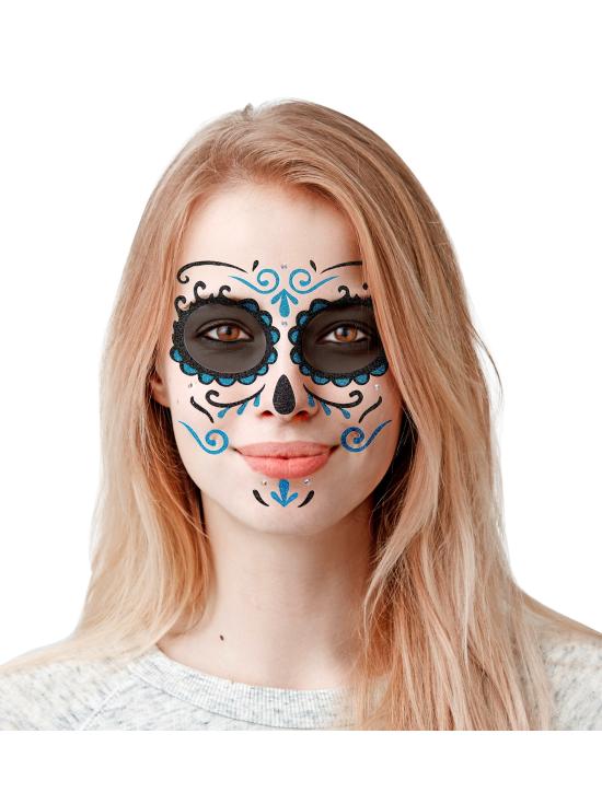 Decoração adesiva Dia de los Muertos Catrina com glitter azul