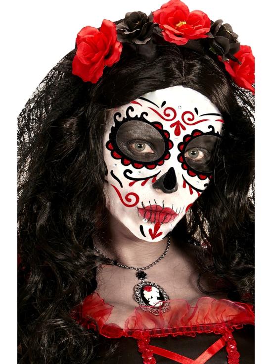 Decoração adesiva Dia de los Muertos Catrina com glitter em vermelho