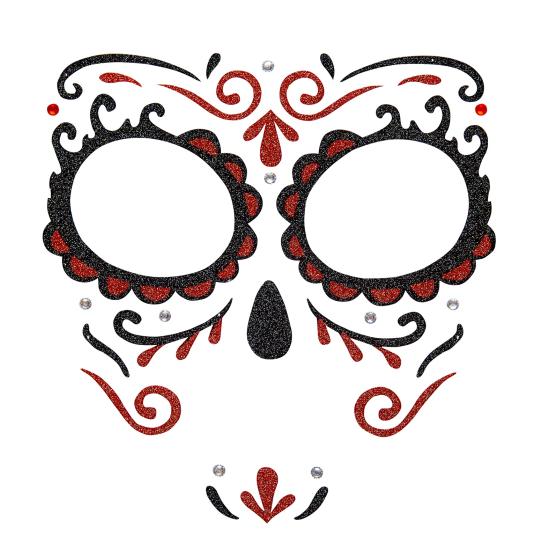 Decoração adesiva Dia de los Muertos Catrina com glitter em vermelho