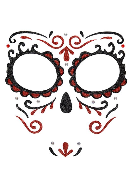 Decoração adesiva Dia de los Muertos Catrina com glitter em vermelho